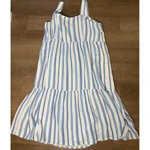 J.Jill 100% Cotton Blue White Striped Sundress Size 4X Tiered Maxi Dress Boho